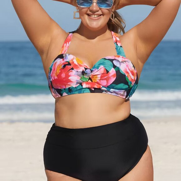 Cupshe Plus Size Twisted Sweetheart Bikini Top 1X | NWT | Floral Retro Style - Picture 1 of 4